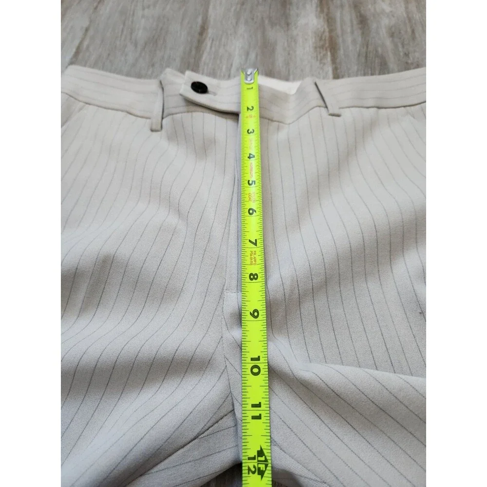 NWT Beige Gray Pinstripe Trouser Dress Pants High Waist Tapered Leg Women 33 2XL